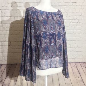 Blue Chiffon Printed Top with Belle Sleeves